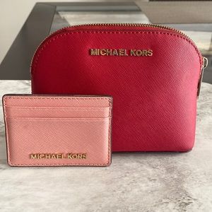 Michael Kors Safiano Leather Card Wallet and Makeup Bag